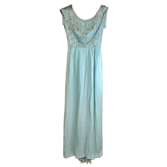Aqua Dresses & Skirts - Vintage Lee Claire New York Aqua Beaded Chiffon Evening Gown w/ Back Sash